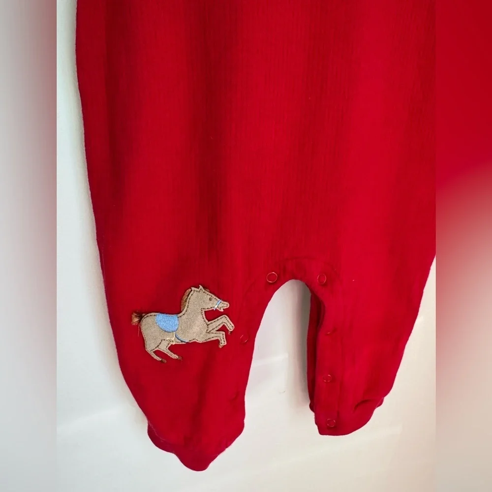 Oshkosh Baby Vintage Red Horse Themed Footie Size 12M